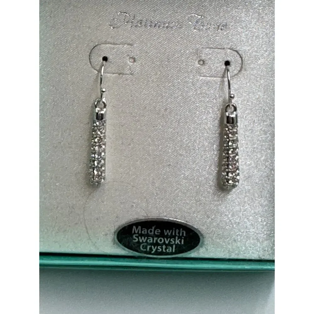 Swarovski Crystal Linear Bar Drop Earrings Silver Tone Dangle With Box